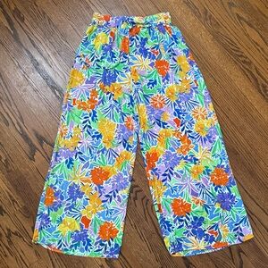 B26 Heyson Women Small Vibrant Colorful Floral Wide Leg Pants Lightweight